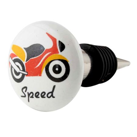 Racer Bike Flat Ceramic Wine Bottle Stopper 